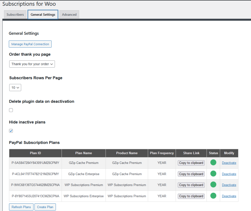 Screenshot showing general plugin settings