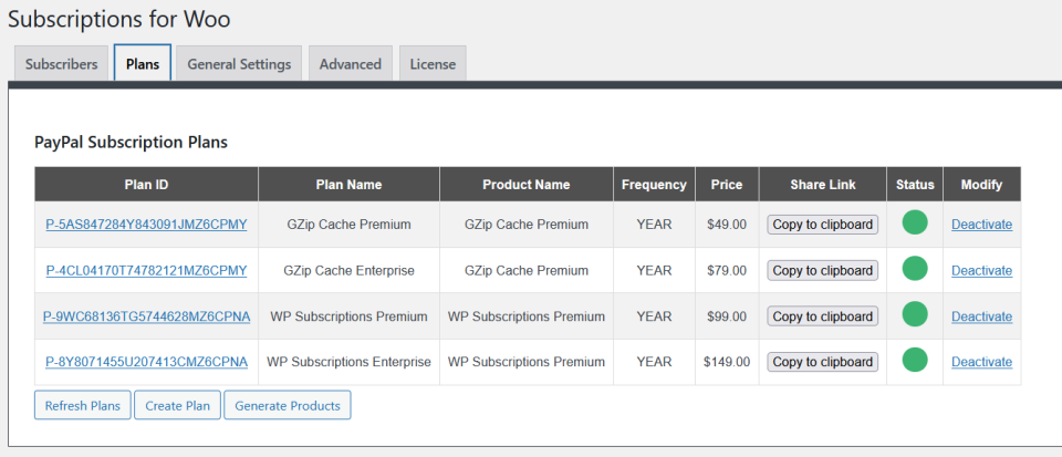 screenshot showing paypal plans